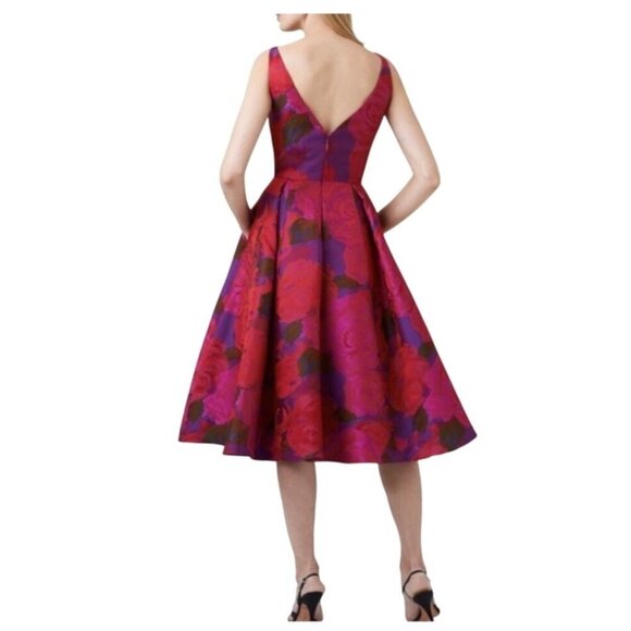 Adrianna Papell Floral Fit and Flare Dress 10 Jacquard Cocktail Easter Wedding - Picture 10 of 13